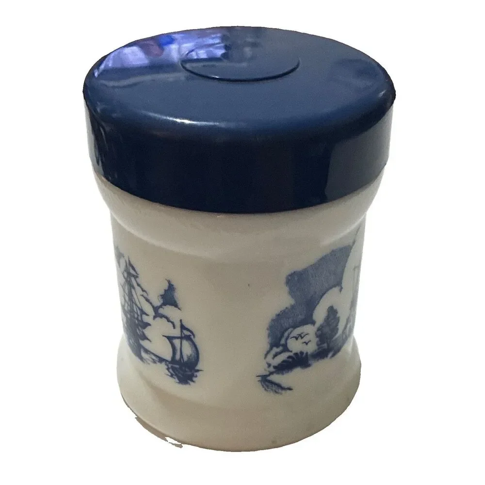 Vintage Willem II Opaline Milk Glass Cigar Tobacco Jar Blue Dutch Scene Lid
